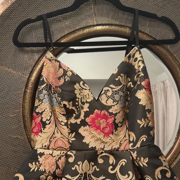 Lulu's Black and Gold Floral Mini Dress - Picture 2 of 6